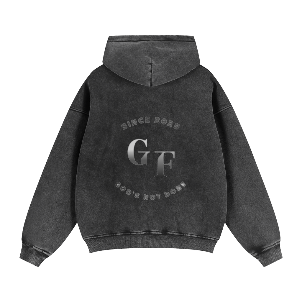 Branded Zip-Through Boxy Fleece Hoodie