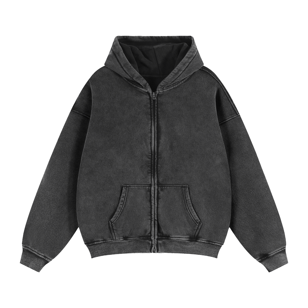 Branded Zip-Through Boxy Fleece Hoodie